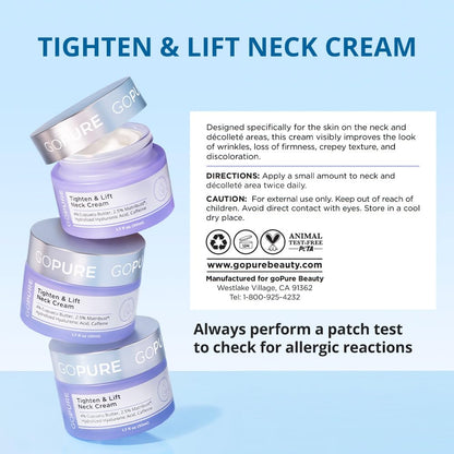 goPure Tighten & Lift Neck & Chest Moisturizer Cream for Visibly Firming, Tightening and Lifting the Look of Wrinkles & Crepey Skin, 1.7oz