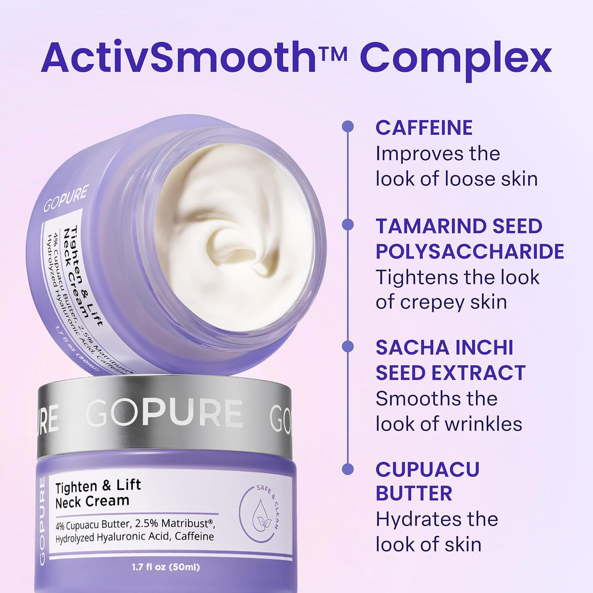 goPure Tighten & Lift Neck & Chest Moisturizer Cream for Visibly Firming, Tightening and Lifting the Look of Wrinkles & Crepey Skin, 1.7oz