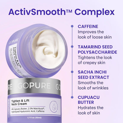 goPure Tighten & Lift Neck & Chest Moisturizer Cream for Visibly Firming, Tightening and Lifting the Look of Wrinkles & Crepey Skin, 1.7oz