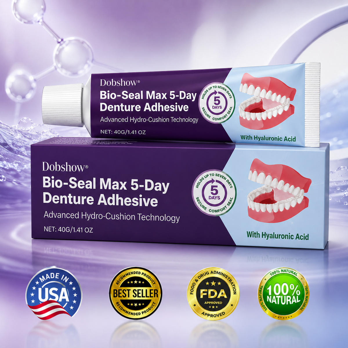 🔥100K+ SOLD🔥Dobshow® Bio-Seal Max 5-Day Denture Adhesive🦷💙
