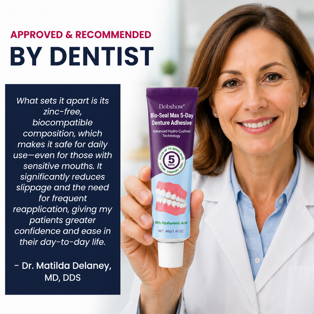 🔥100K+ SOLD🔥Dobshow® Bio-Seal Max 5-Day Denture Adhesive🦷💙