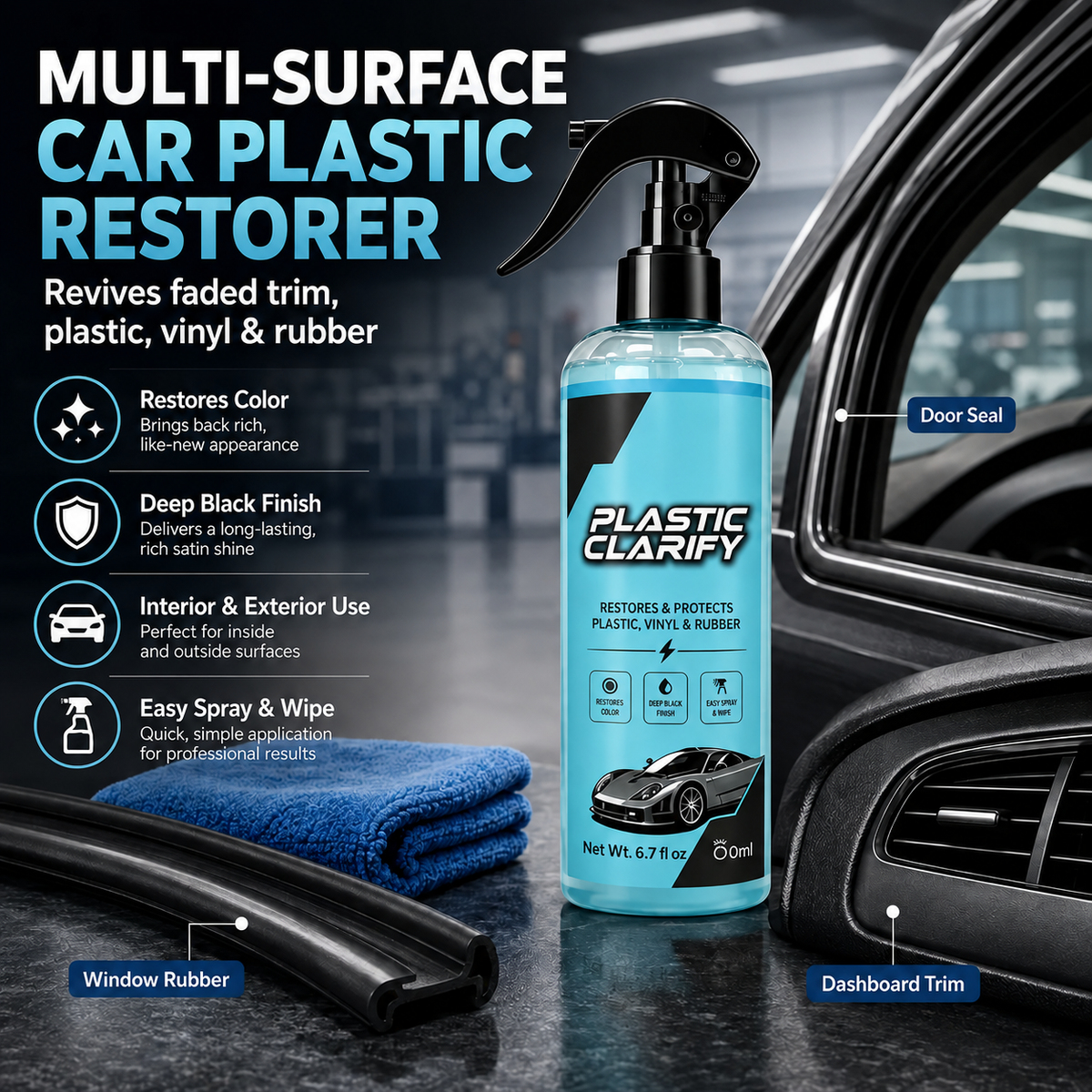 Multi-Surface Car Plastic Restorer – Trim, Tire & Dashboard Polish